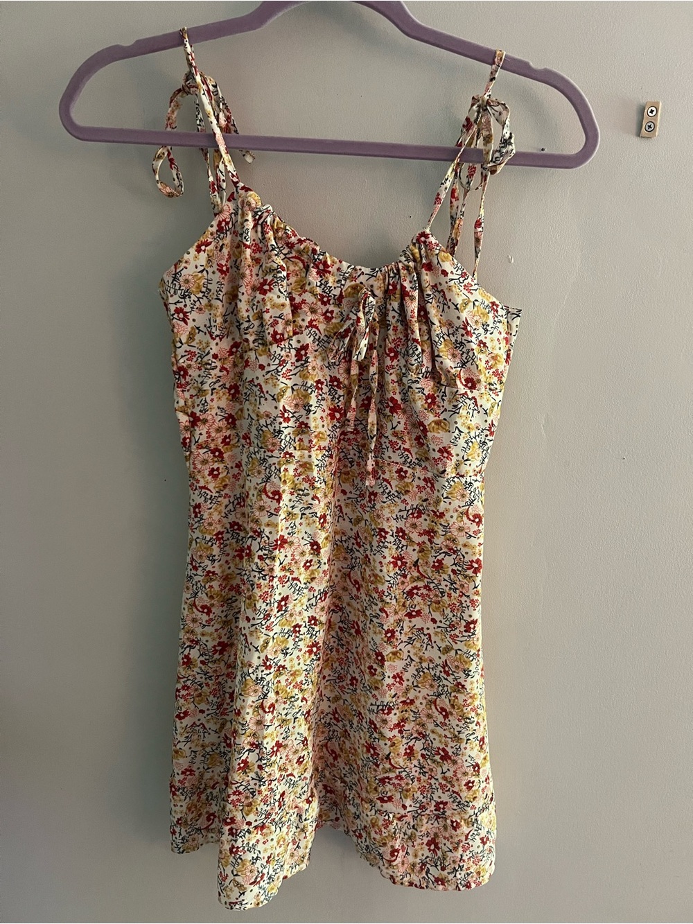 Cider Cream Mini Dress with Red & Yellow Floral Print - Picture 2 of 3